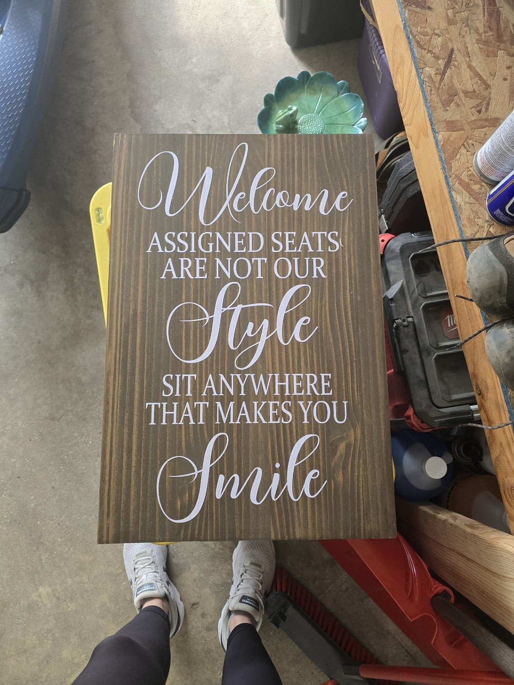 Welcome Style Wooden Wall Sign - Brown with White Script 16 X 24